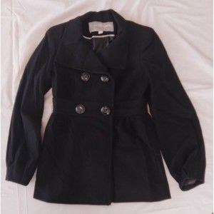 Jessica Simpson Black Wool Blend Coat Sz XS Designer Double Breasted